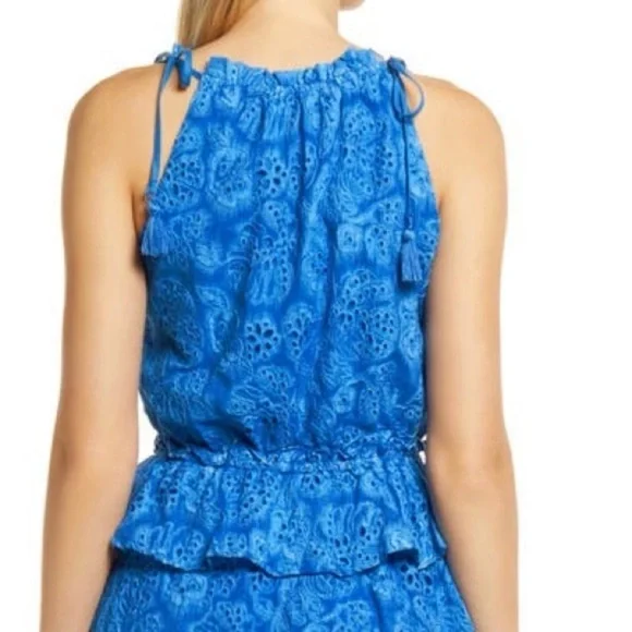 Anthropologie BTFL-Life Women's Blue Tie Dye Ruffle Mini Dress Eyelet Small - Picture 12 of 13